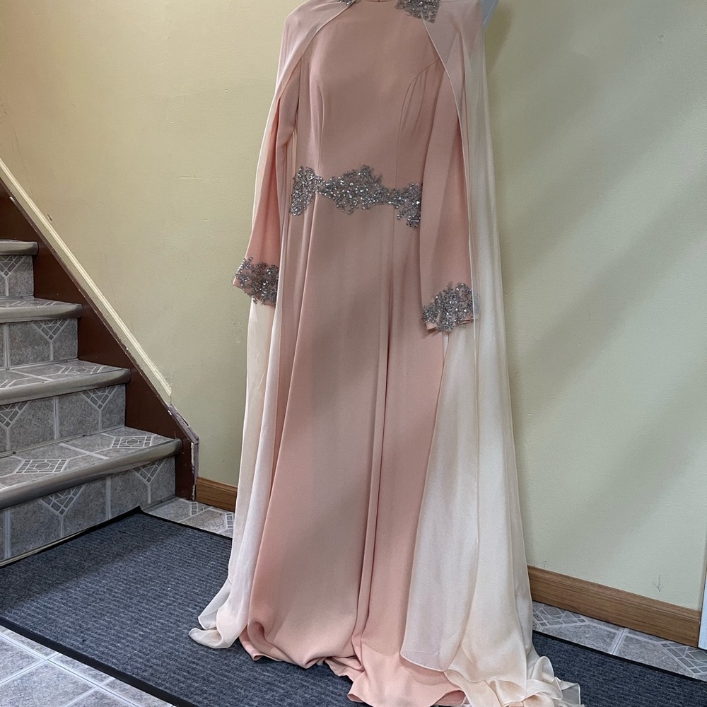Elegant Pink and Cream Dress with Silver Accents